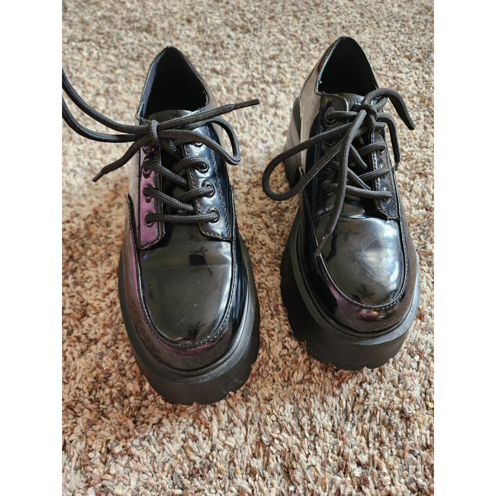 Madden Girl Cheshire Black Patent Platform Oxford Lug Sole Size 6M